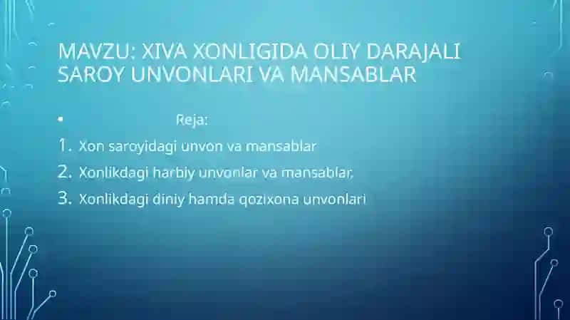Xiva xonligida oliy darajali Saroy unvonlari Va mansablar 2