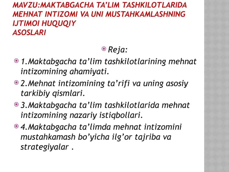 Maktabgacha ta'lim tashkilotlarida mehnat tizimi va uning ijtimoi huquqiy asoslari 2