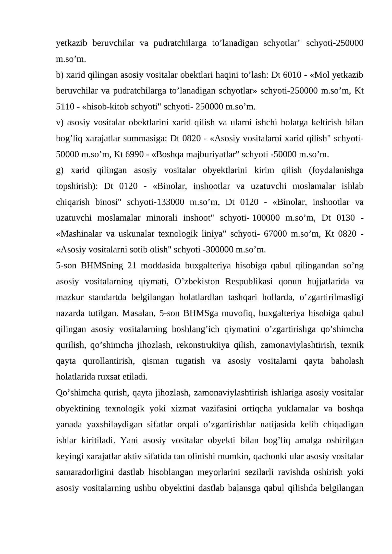 ASOSIY VOSITALARNING DASTLABKI QIYMATINI ANIQLASH VA QAYTA BAHOLASH NATIJALARI HISOBI 2