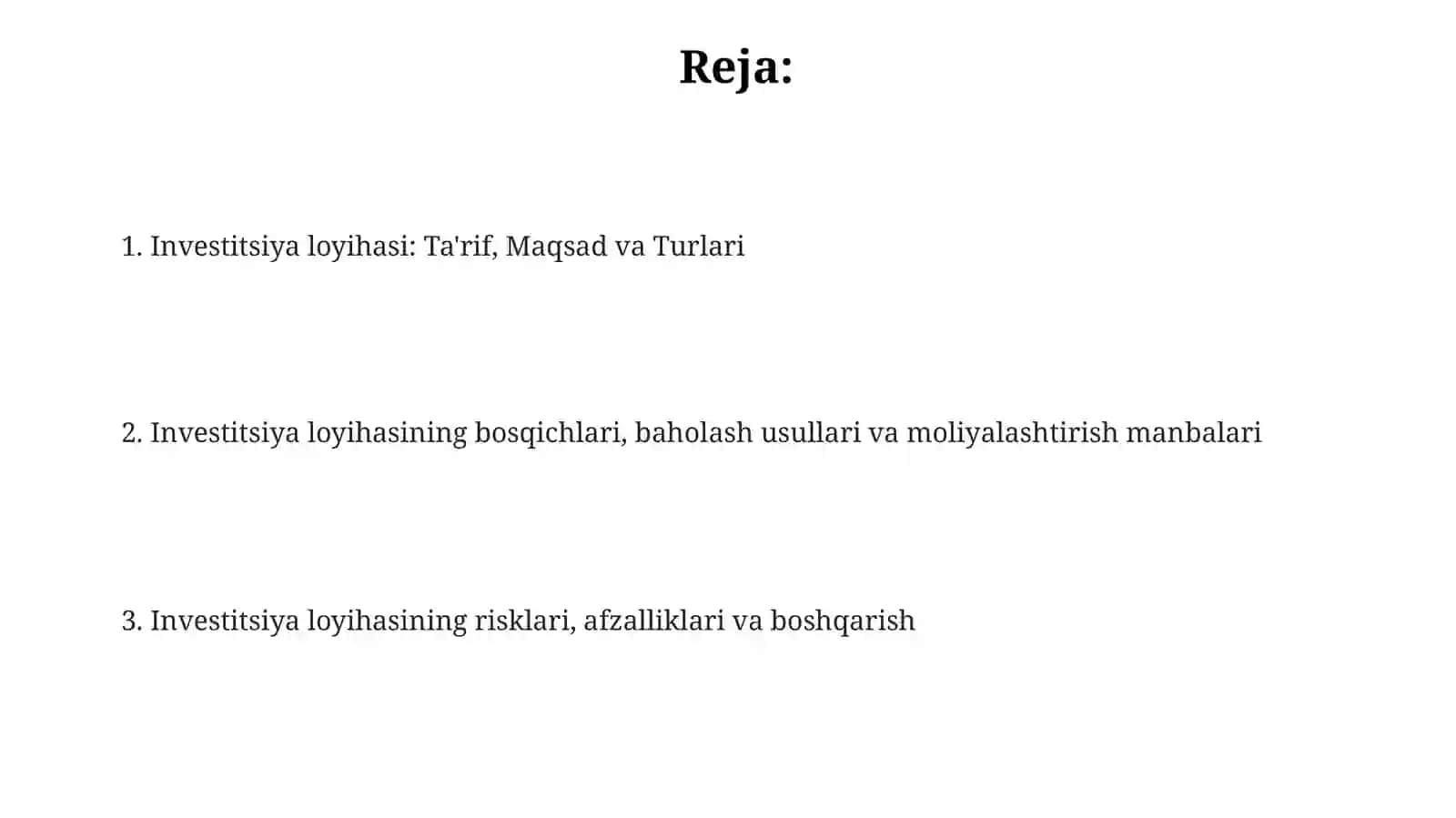 Investitsiya loyihasi tushunchasi 2