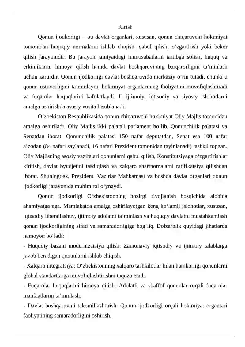 O‘zbekistonda qonun ijodkorligi jarayonining o‘ziga xos xususiyatlari 2