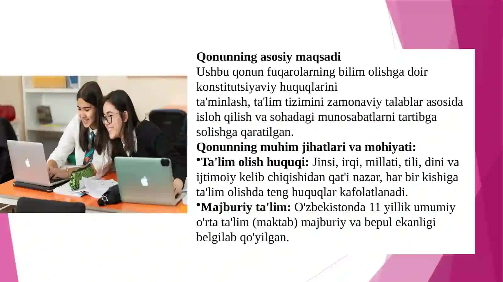 O'zbekiston Respublikasi Ta'lim To'g'risida qonunining mohiyati 2