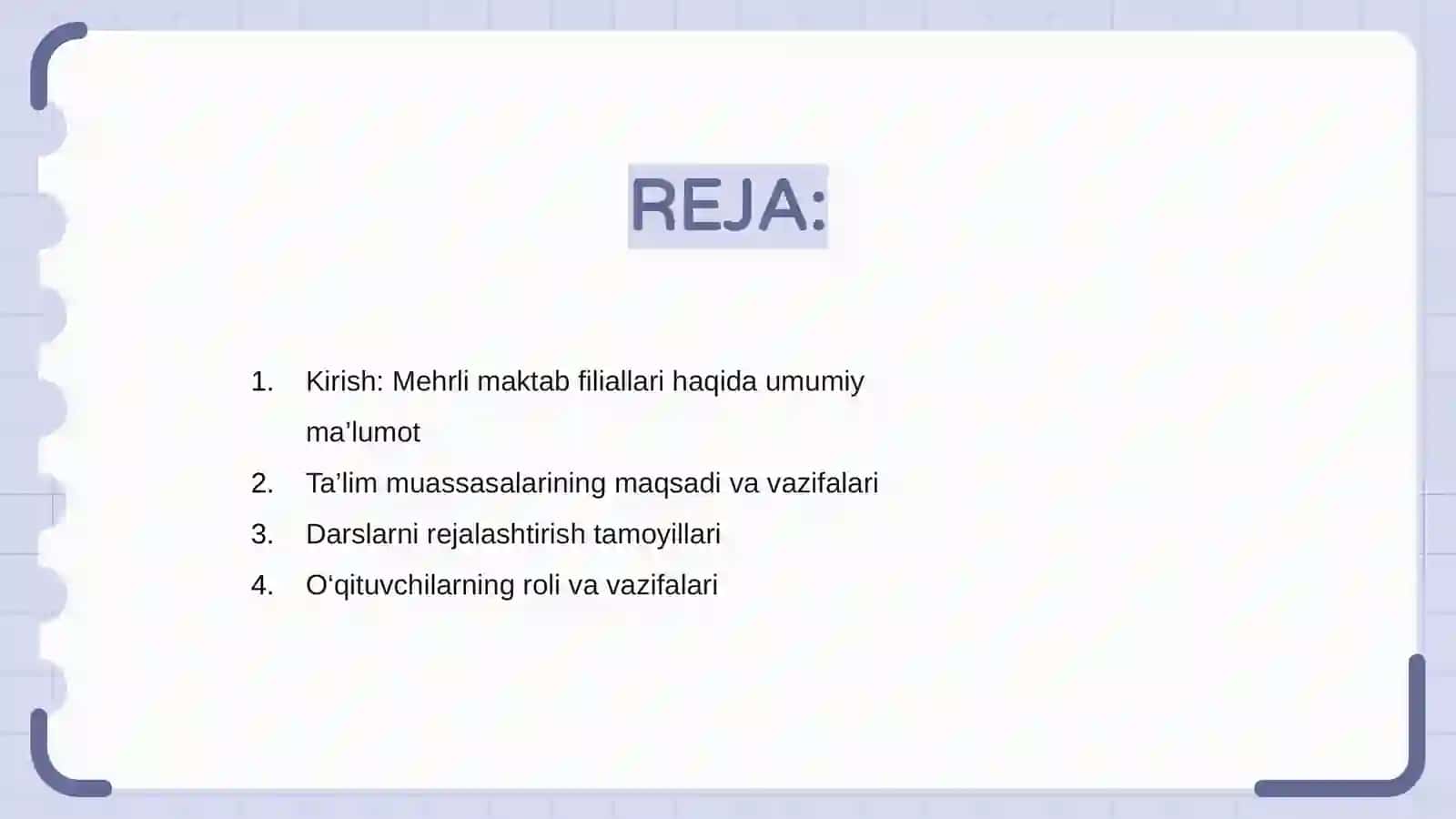 Mehrli maktab davlat ta’lim muassasasi filiallarida darslarni tashkil etish jarayonlari 2