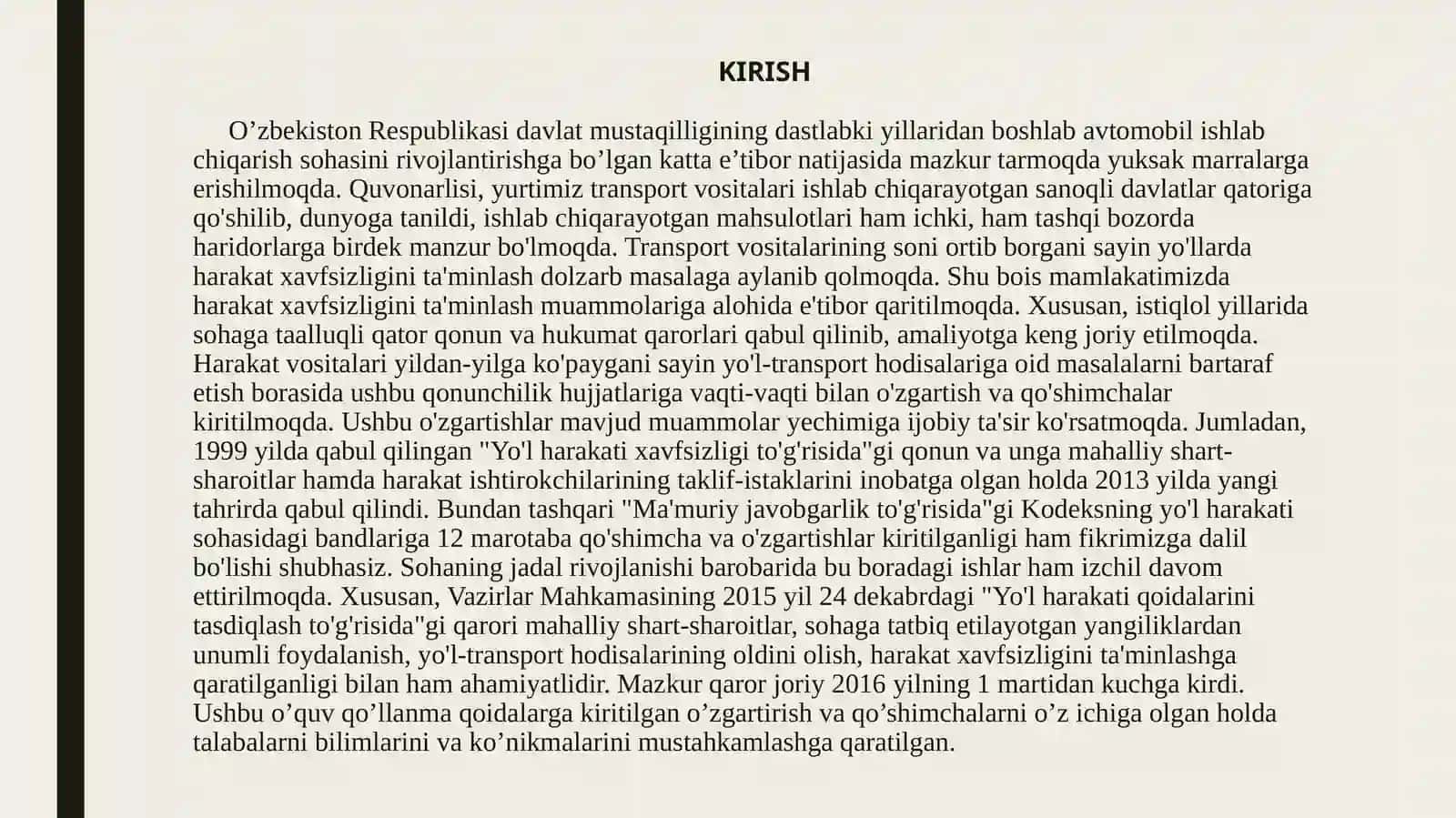 YO‘L SHAROITI VA HARAKAT XAVFSIZLIGI 2
