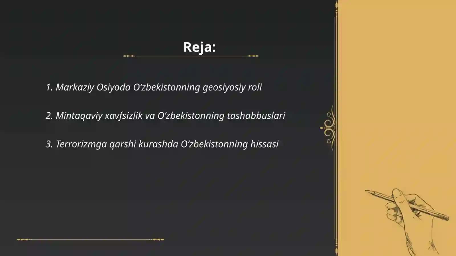 Markaziy Osiyoda Oʻzbekistonning tinch va barqarorlikni taʼminlashdagi oʻrni 2