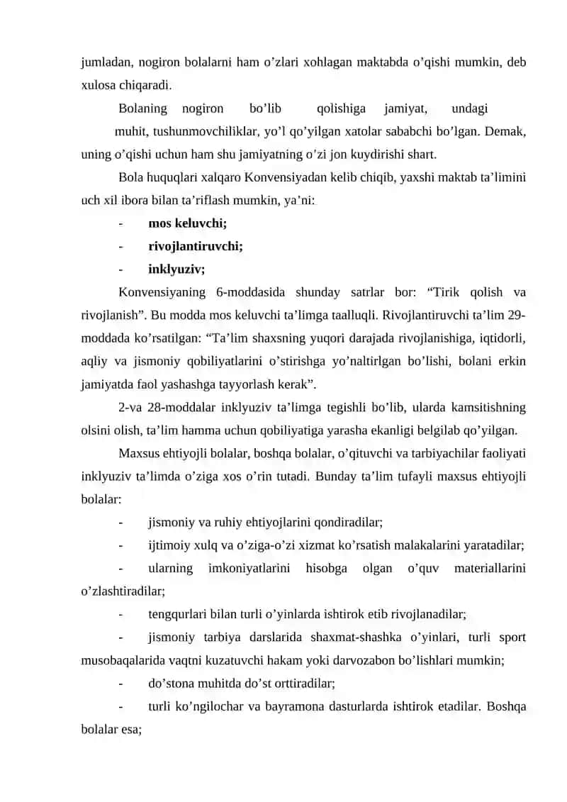INKLYUZIV TAʼLIMNING TAMOYILLLARI VA UNGA BOʻLGAN EHTIYOJLAR VA UNING SABABLARI, BOSQICHLARI 2