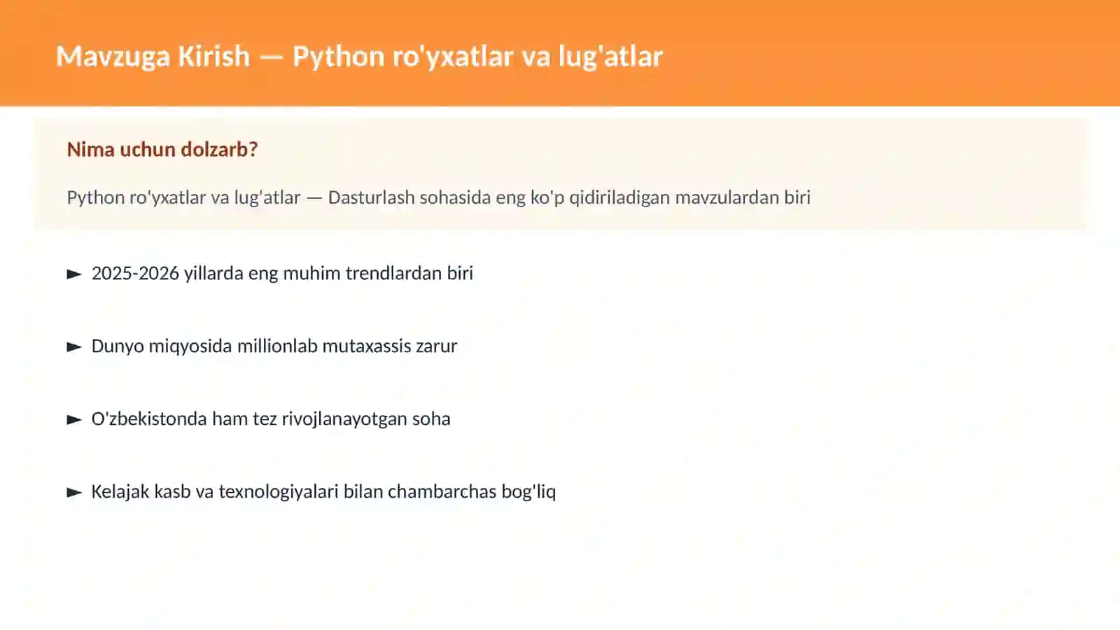 Python ro'yxatlar va lug'atlar 2