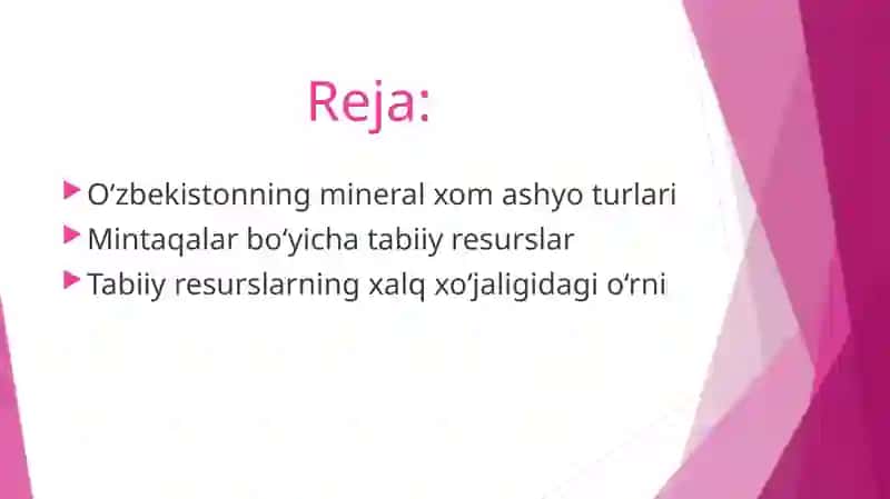 O'zbekiston va uning mintaqalarini mineral xom ashyo va tabiiy resurslari 2