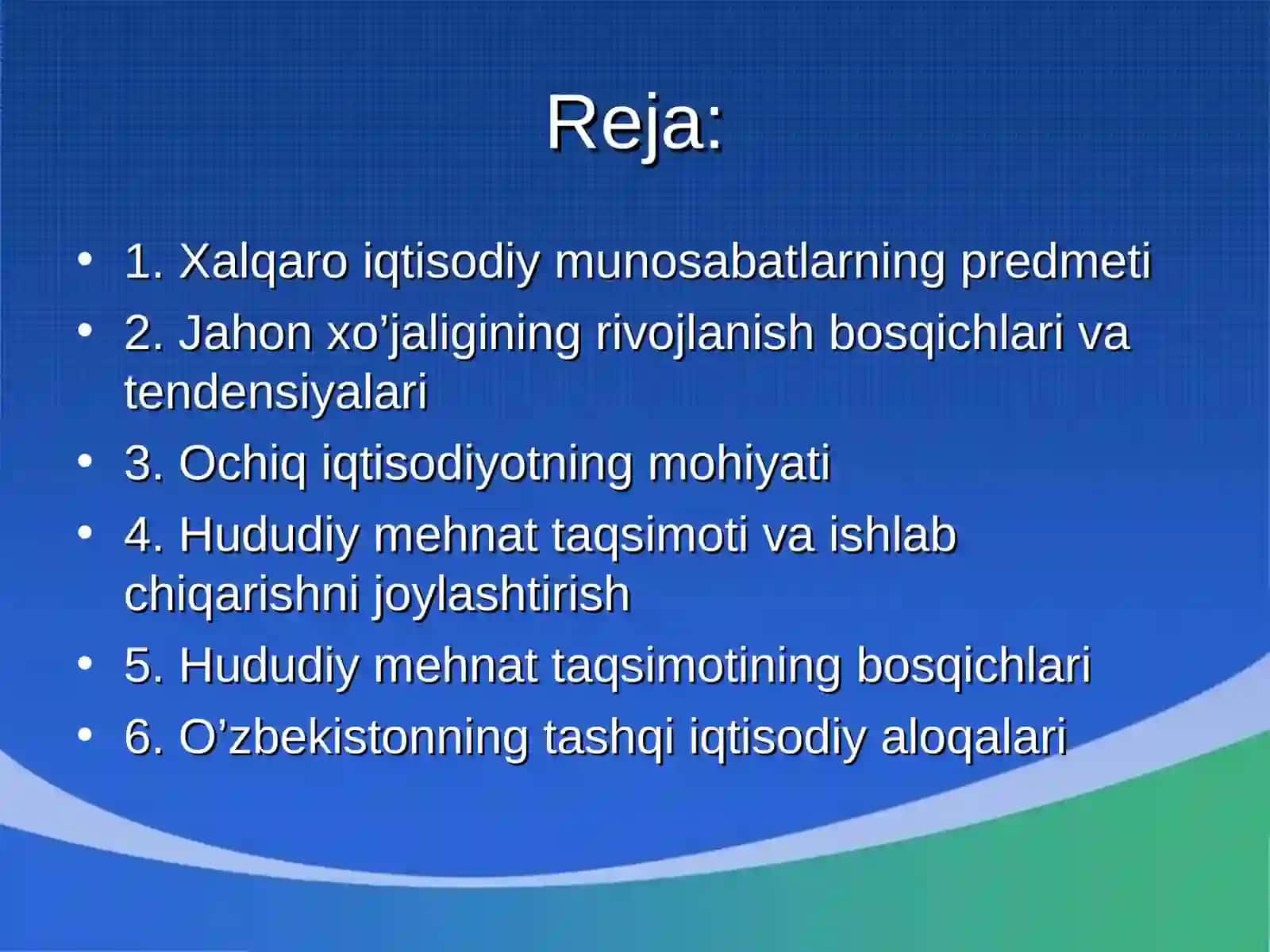 Xalqaro iqtisodiy munosabatlar kursi 2