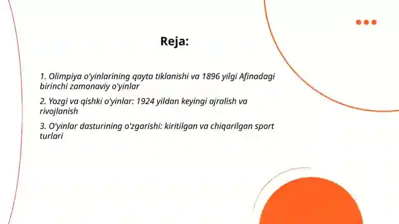 Olimpiya oyinlarining xususiyatlari 1896- Hozirgi yilgacha 2