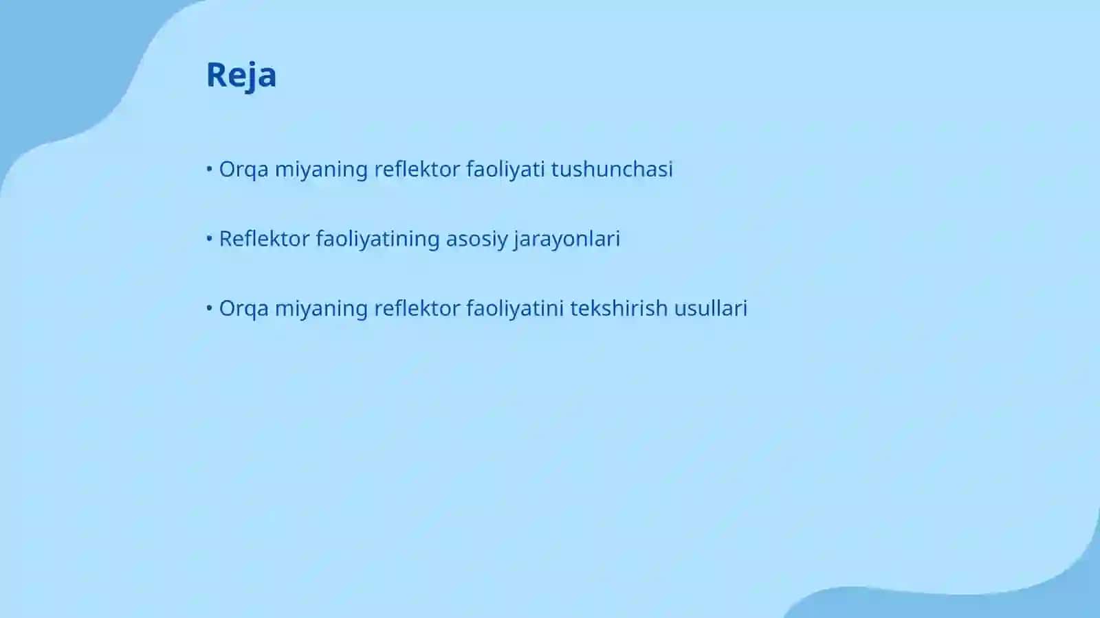 Orqa miyaning reflektor faoliyatini tekshirish Fiziologiya fani 2