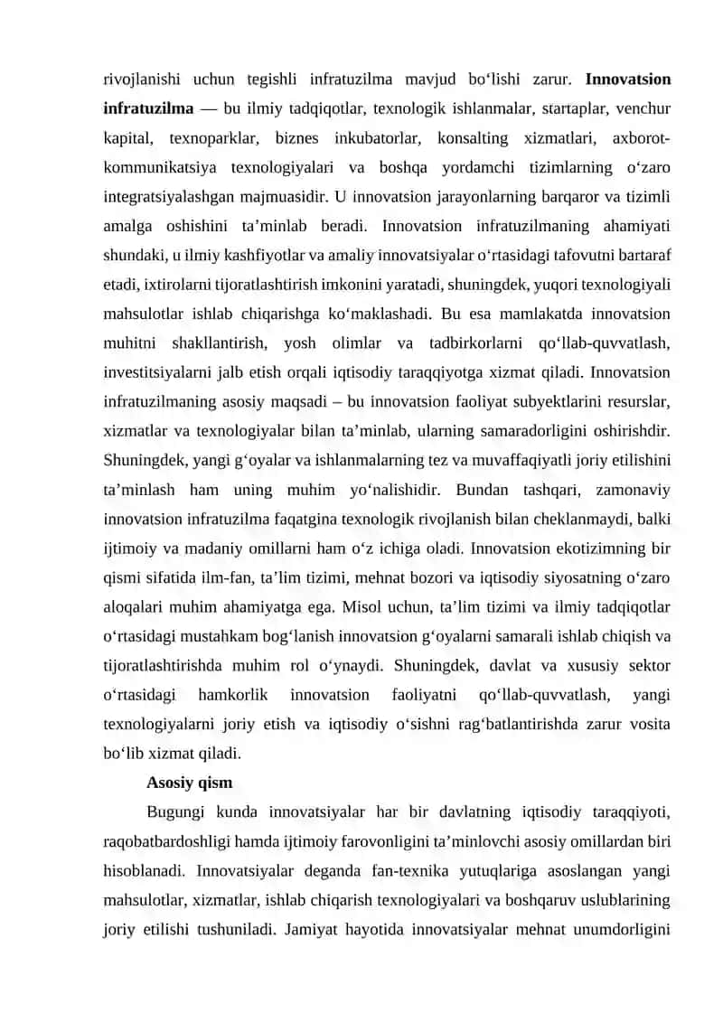 Innovatsiyalar uchun zamonaviy infratuzilma 2