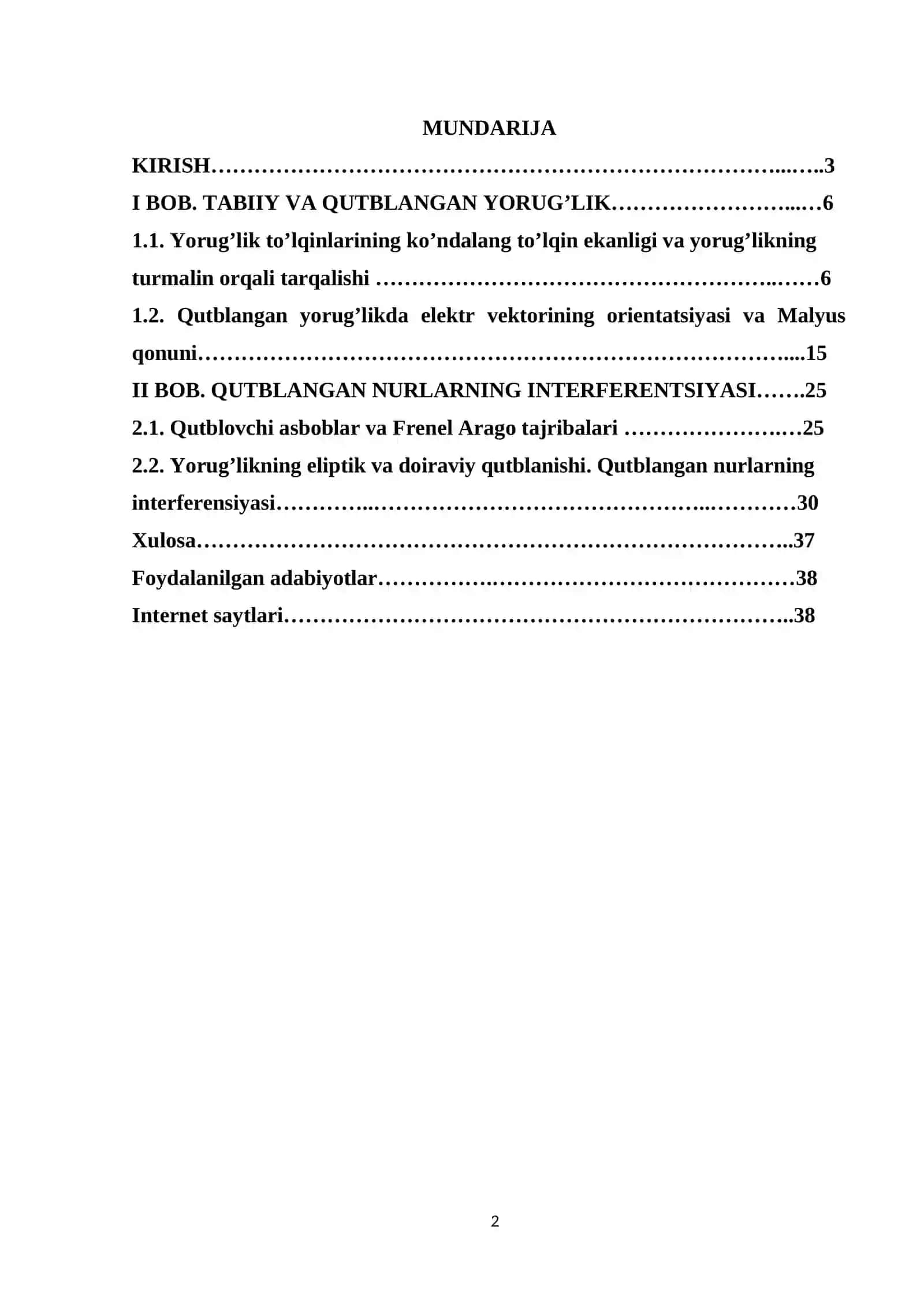 Optika. "Yorug’likning qutblanishi" mavzusidagi KURS ISHI 2