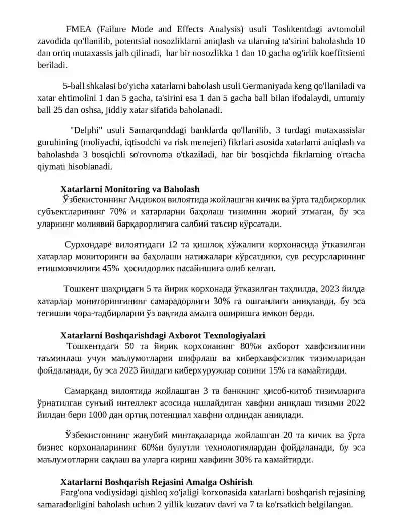 Boshqaruv qarorlari xavflarini tizimli tahlil qilish 2
