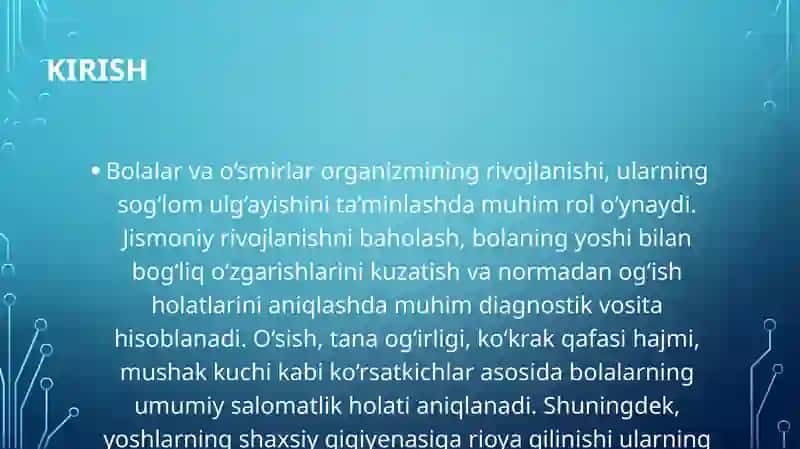 Bolalar va o'smirlar jismoniy rivojlanishi baholovchi ko'rsatkichlar 2