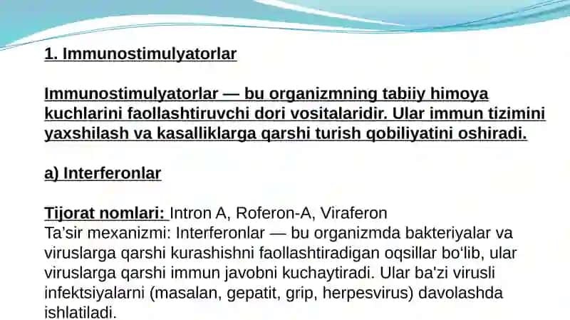 Immun tizimiga ta'sir qiluvchi dorilar .Vitaminlar 2