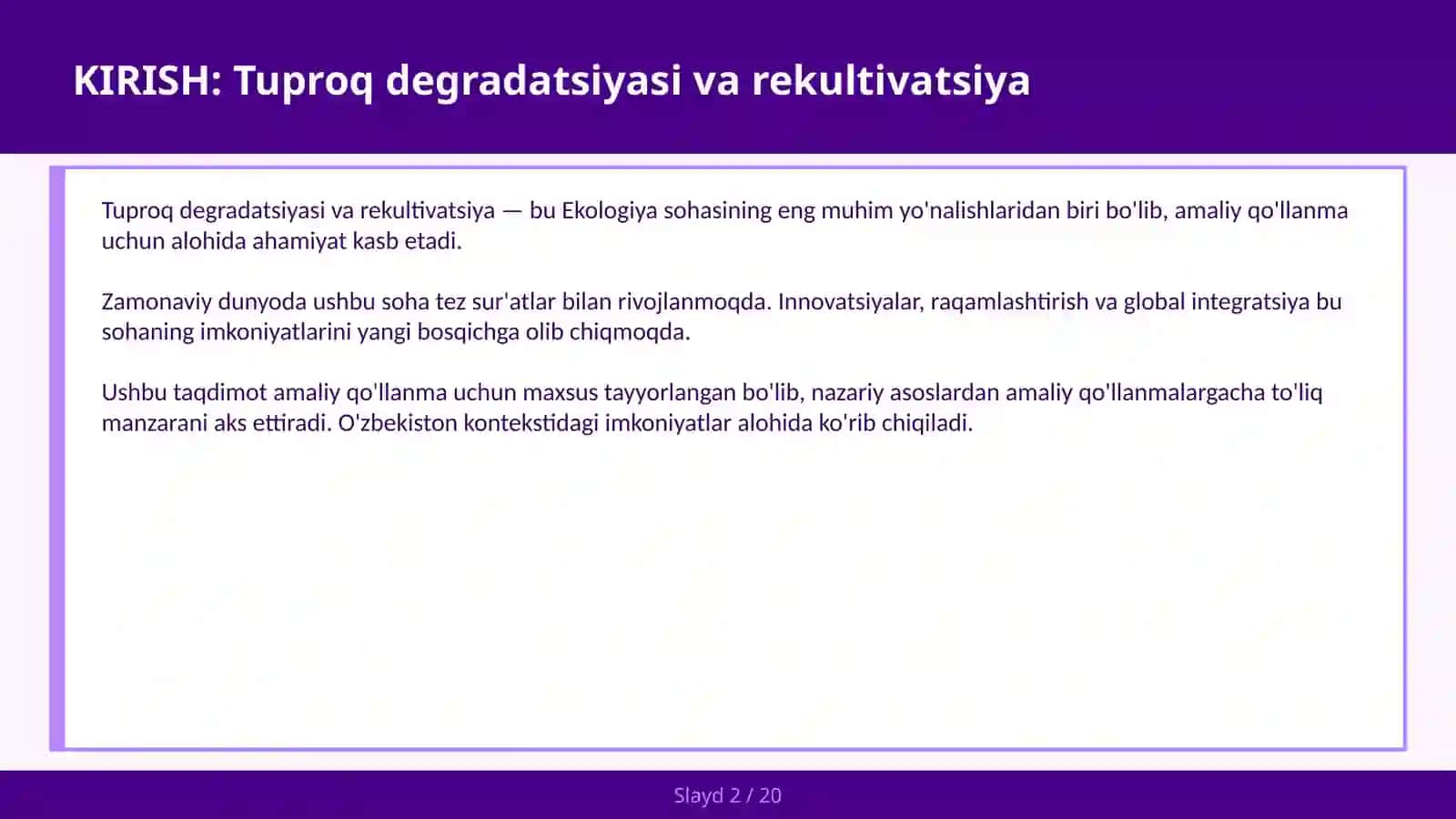 Tuproq degradatsiyasi va rekultivatsiya 2