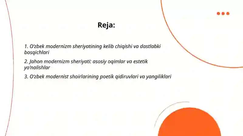 Oʻzbek va jahon modernism sheriyati 2