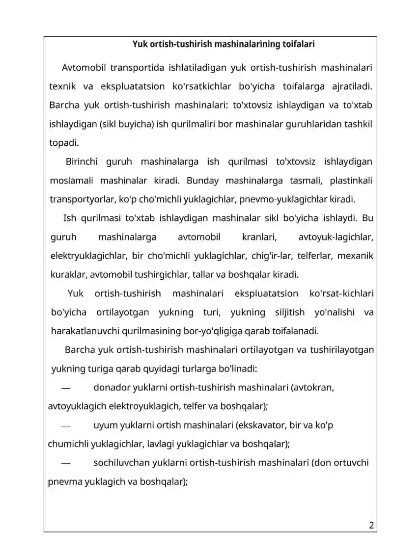 Yuk tashish va tijorat ishlarini tashkil etish 2