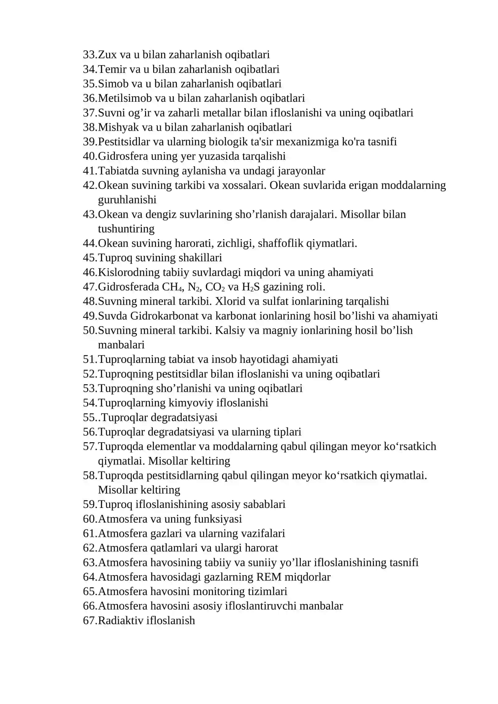 Atrof-muhit kimyosi fanidan ON savollari 2