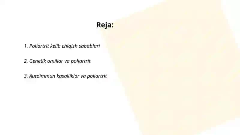 Poliartrit kelib chiqish kasalliklari va davo choralari 2