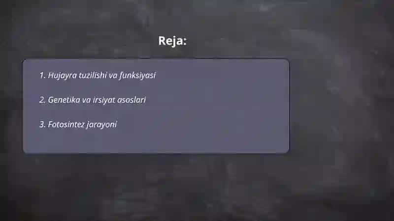 Biologiya o'qitish metodikasidan texnologik xarita 2