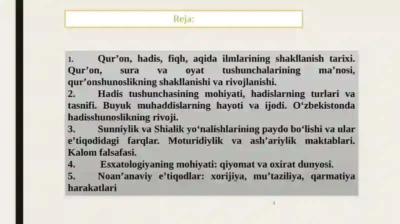 Islom dini manbalari, aqidaviy maktablari va ularning hozirgi davrdagi ahamiyati 2