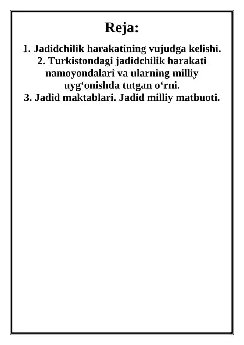Milliy davlatchilikni barpo etishdagi harakatlar: Jadidchilik 2