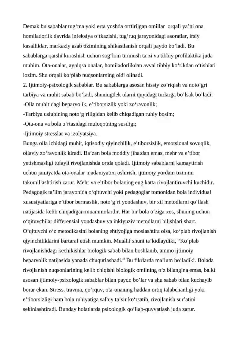 Rivojlanish nuqsonlarining kelib chiqish sabablari. 2