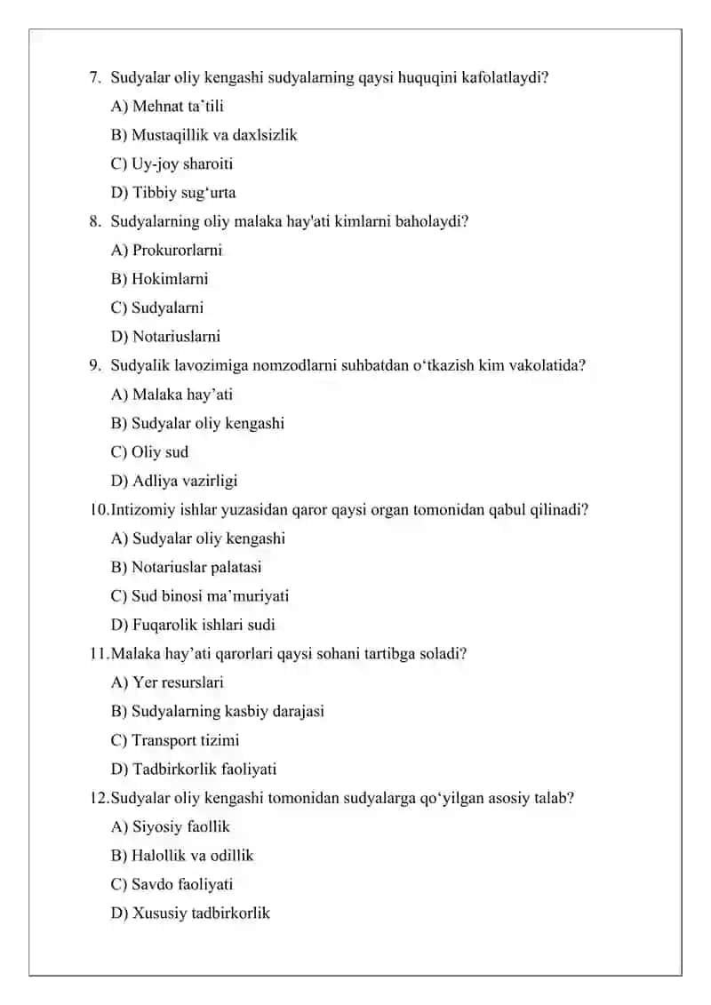 Sudyalar oliy kengashi va Sudyalarning oliy malaka hay’atlarining asosiy vazifalari 2