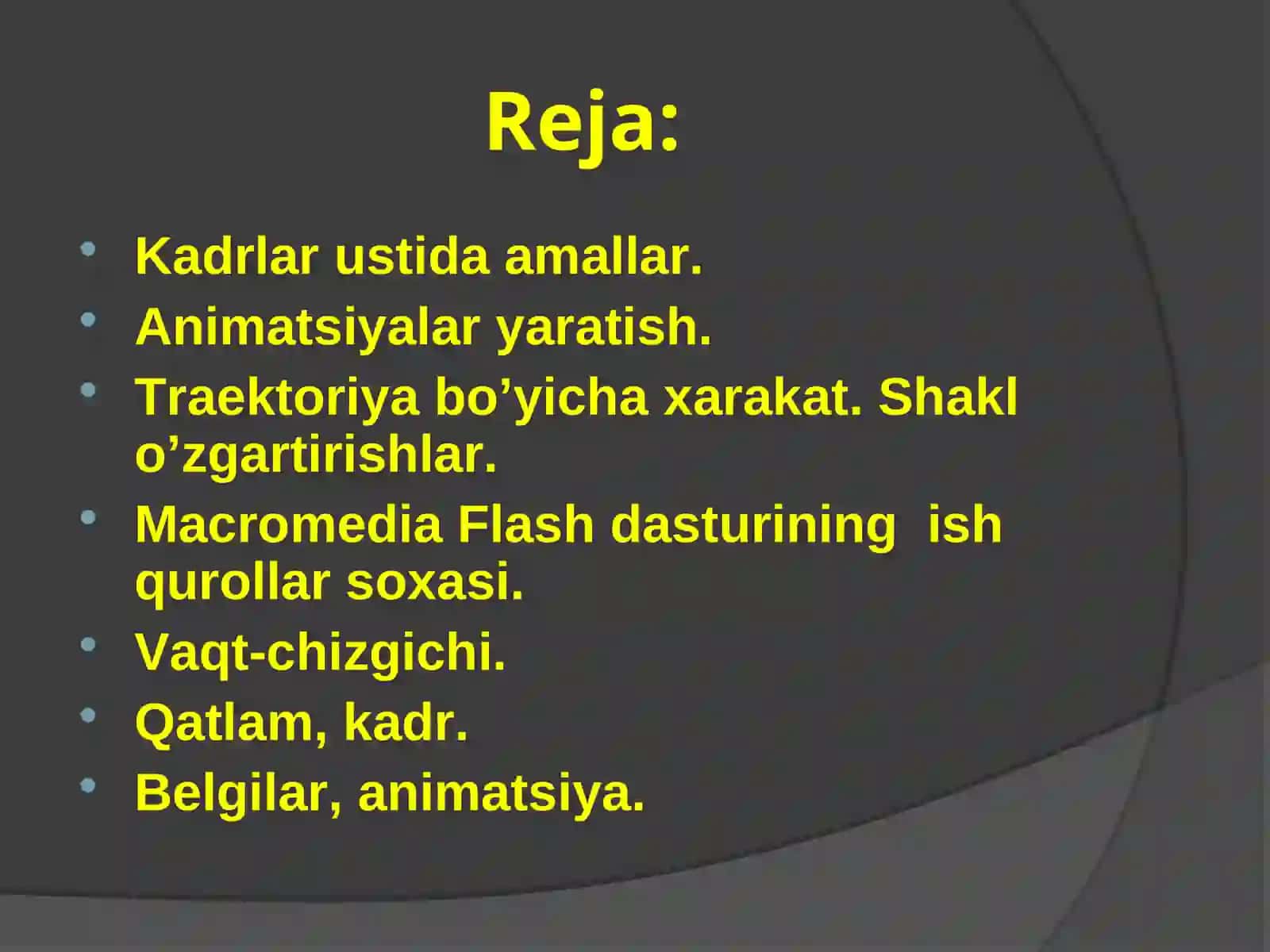Animatsiyalar yaratish. Shakl o’zgartirishlar.Flash dasturi 2