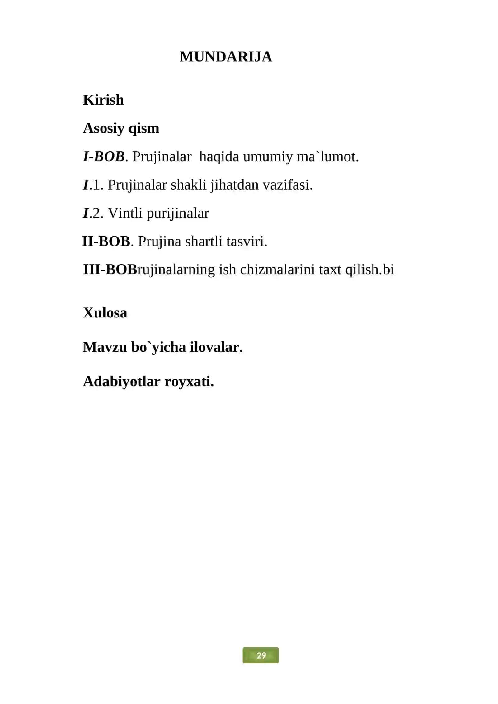 PRUJINA VA ULARNING AMALDA TADBIQI 2