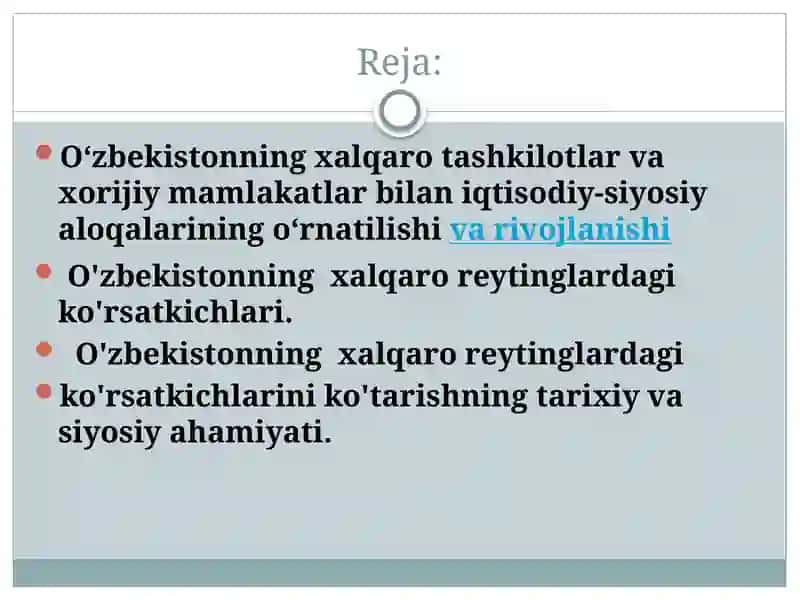 O'zbekistonning xalqaro reytinglardagi ko'rsatkichlarini ko'tarishning tarixiy va siyosiy ahamiyati 2