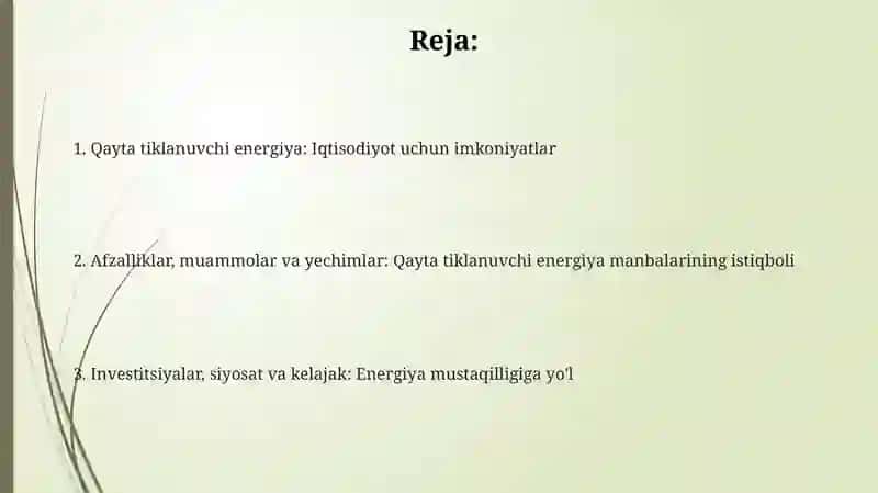Qayta tiklanuvchi energiya manbalarining xalq xo'jaligidagi ahamiyati 2