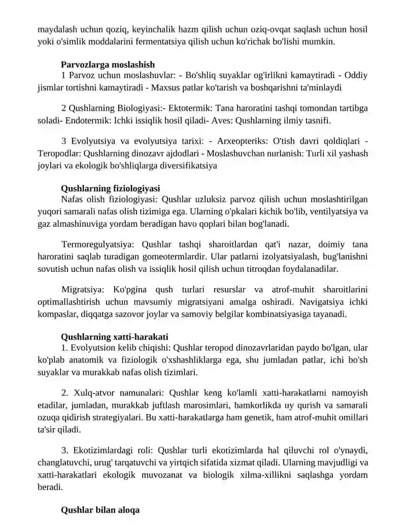 Qushlarning Biologiyasi Kelib Chiqishi Va Evolyutsiyasi 2