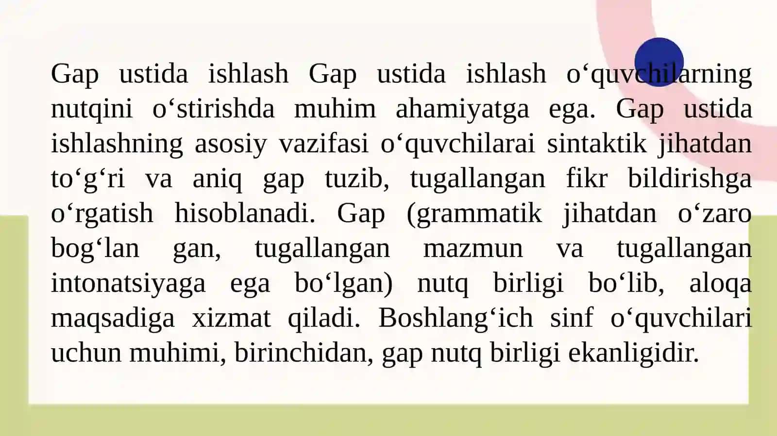 Boshlang‘ich sinfda gap ustida ishlashdagi izchillik 2