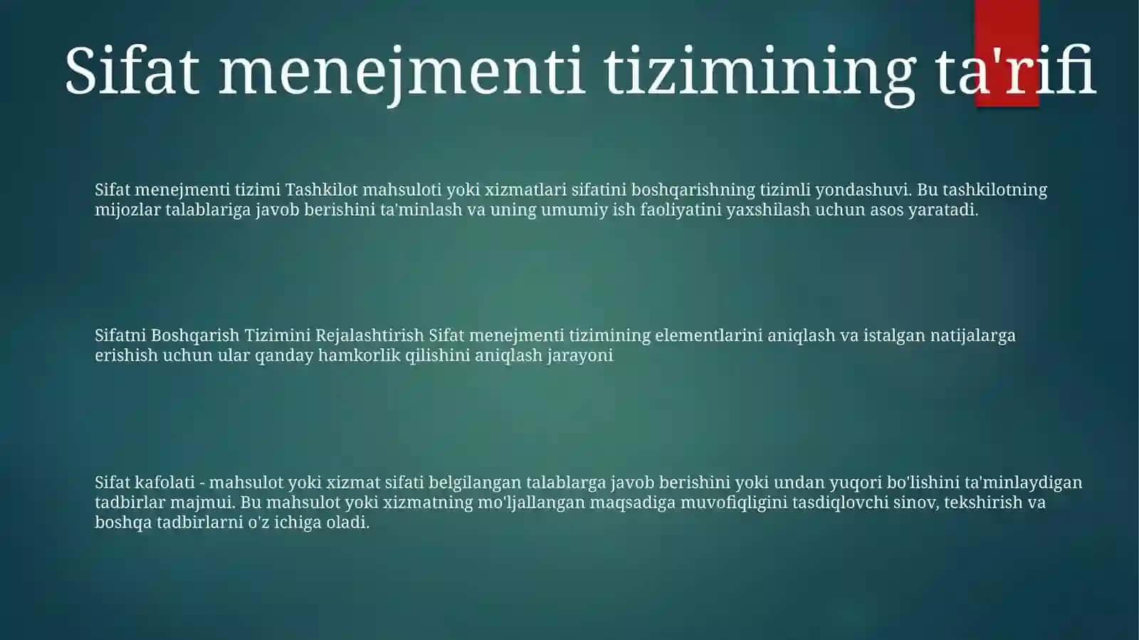 Sifatni Boshqarish Tizimini Rejalashtirish 2