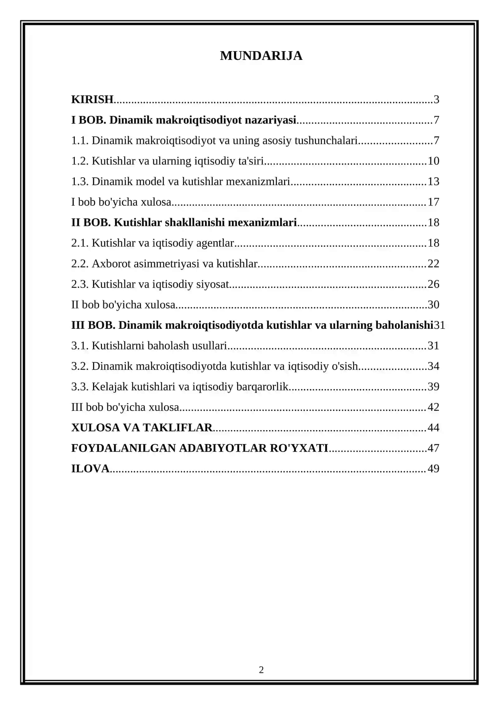 Dinamik makroiqtisodiyotda kutishlar shakllanishi mexanizmlari 2