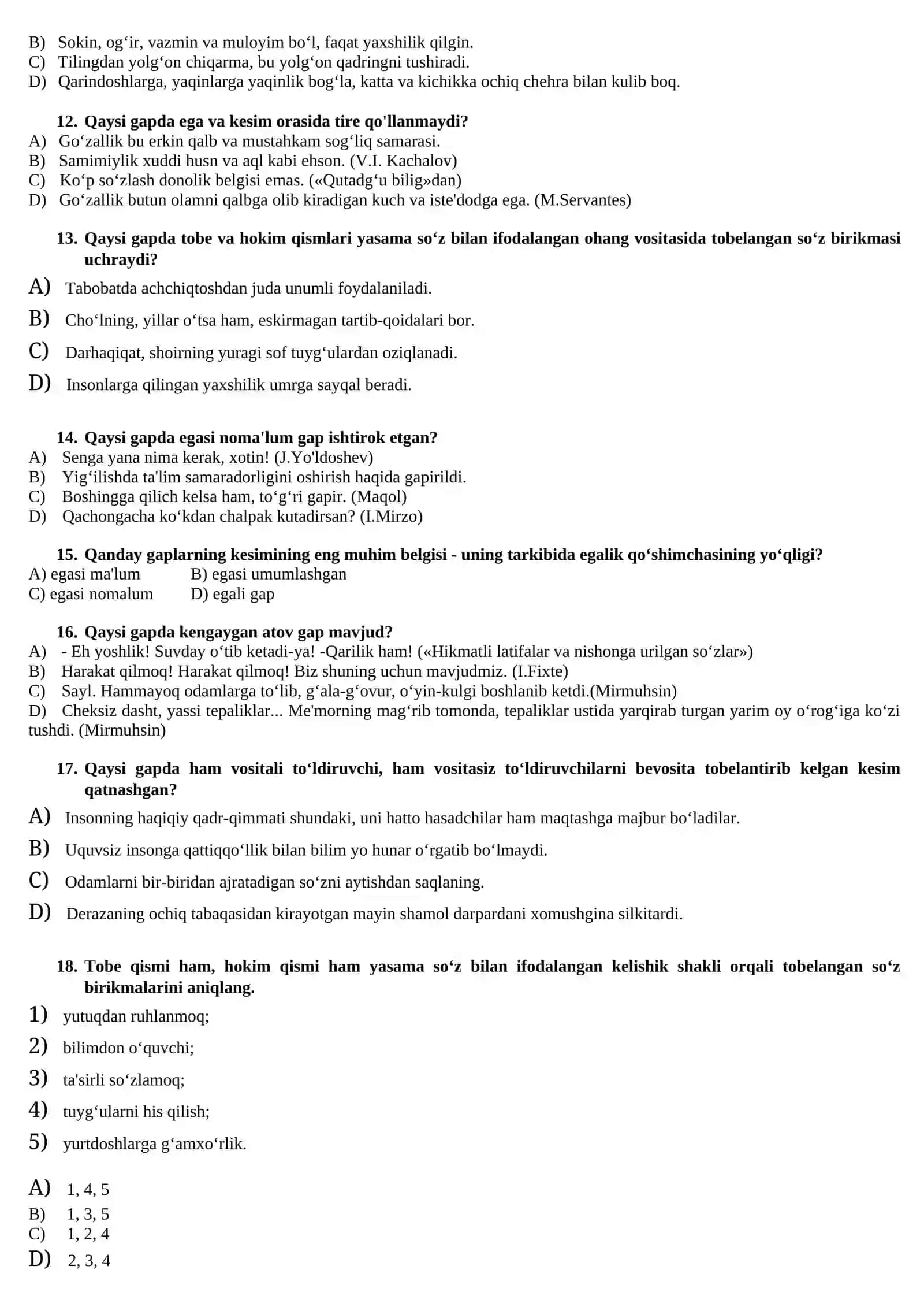 Ona tili va adabiyot fanidan TEST 2
