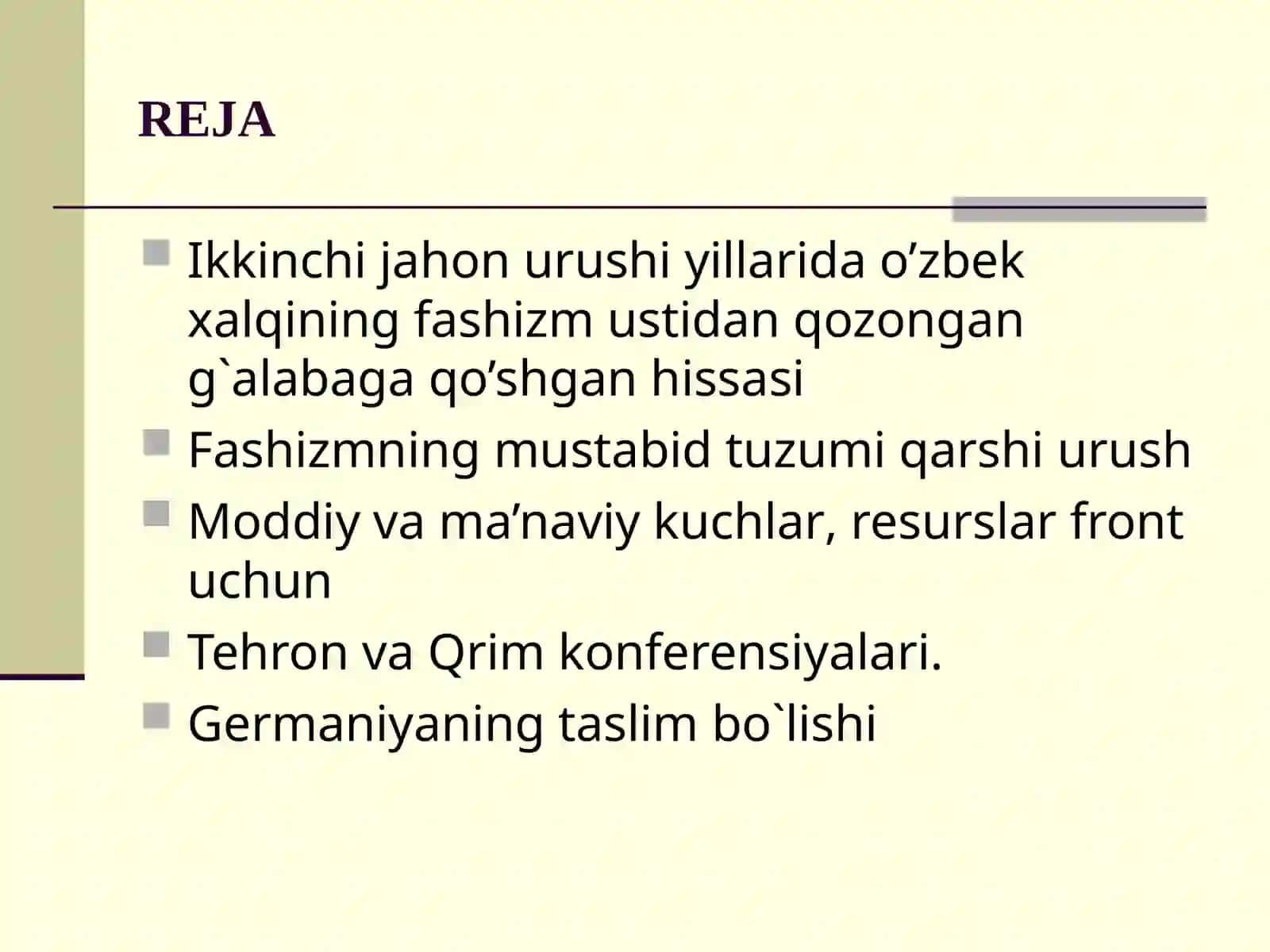 Ikkinchijahonurushi yillaridao’zbek xalqiningfashizm ustidanqozongan g`alabaga qo’shganhissasi 2