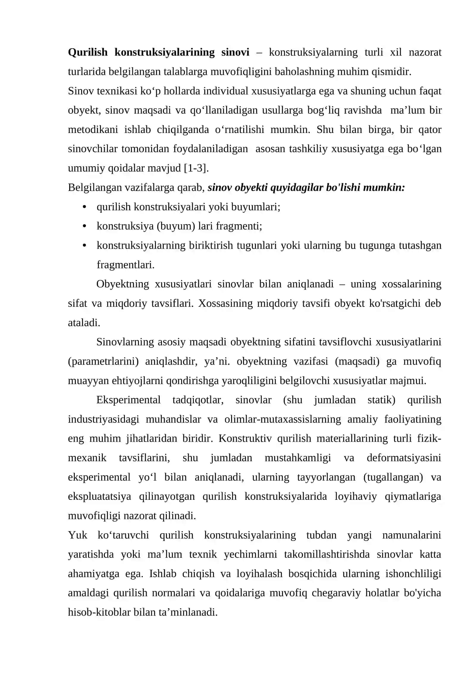 Qurilish materiallari va konstruksiyalari sinovining maqsad va vazifalari 2