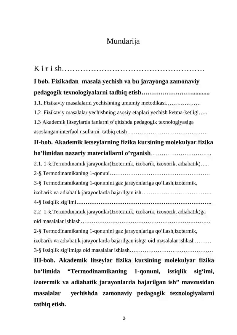 Akademik litseylar fizika kursining molekulyar fizika bo‘limida murakkab masala yechish metodikasi 2