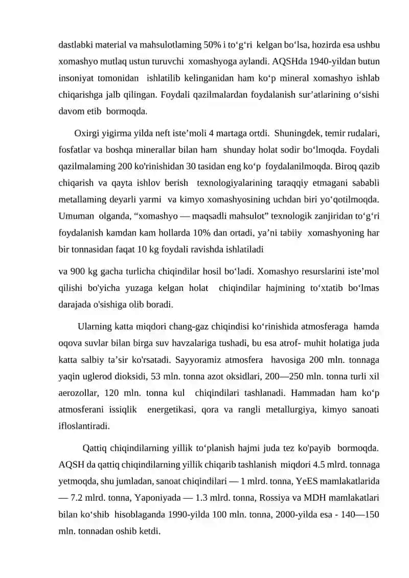Sanoat chiqindilarining kelib chiqishi va shakllanish manbalari 2