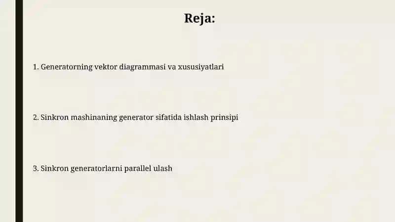 Sinkron mashinaning generatorsifatida ishlashi 2
