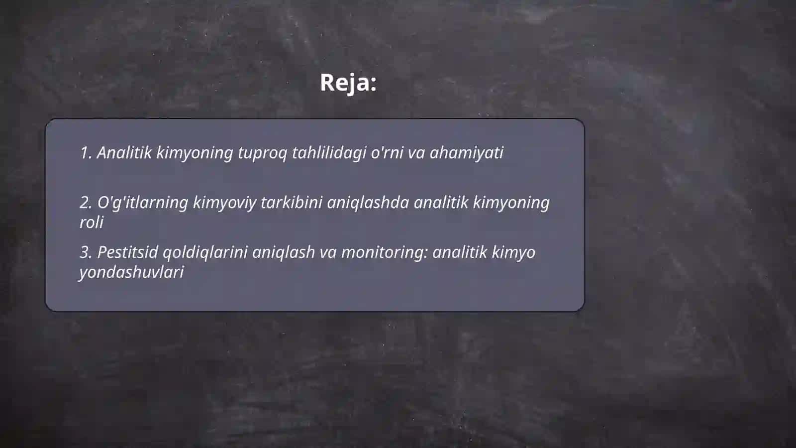 Analitik Kimyo fanining qishloq xõjaligidagi tutgan õrni va ahamiyati tõğrisida 2