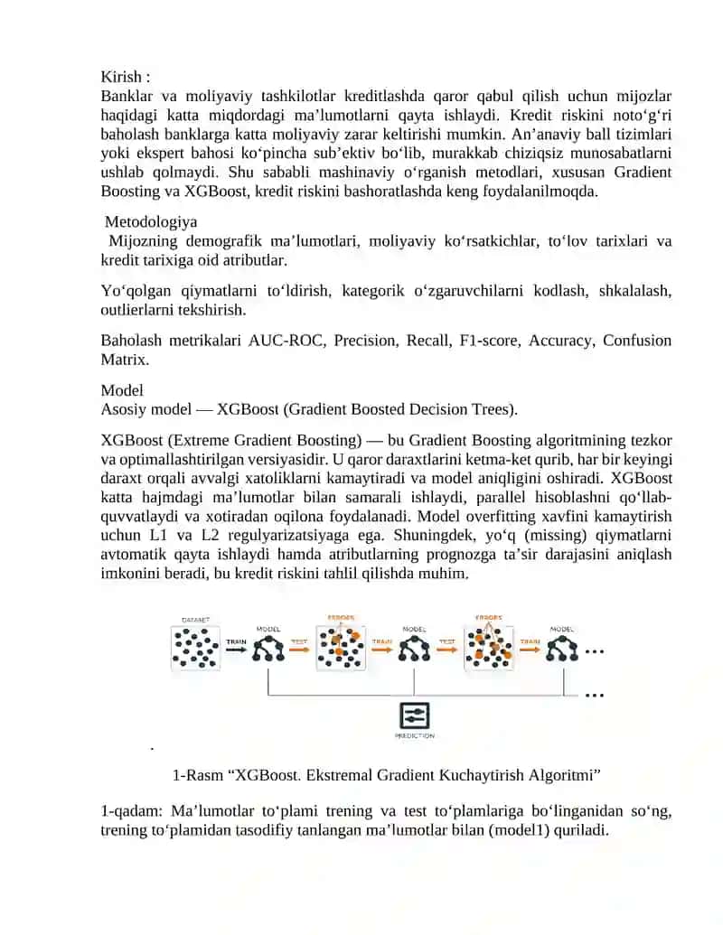 Gradient bosting algoritmi bilan kredit riskini baxolash 2
