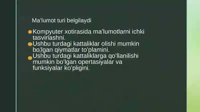 Dasturlash tizimlarida ma’lumot turlarini taqdim etish 2