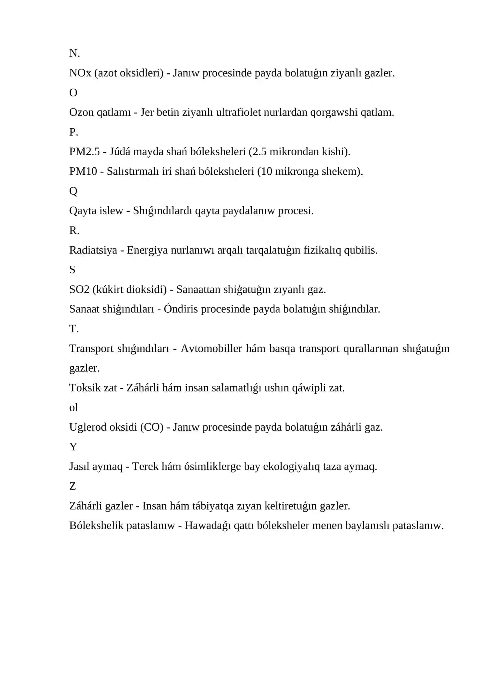 Pataslandırıwshı dereklerden atmosfera hawasına shıǵatuǵın zıyanlı zatlar 2
