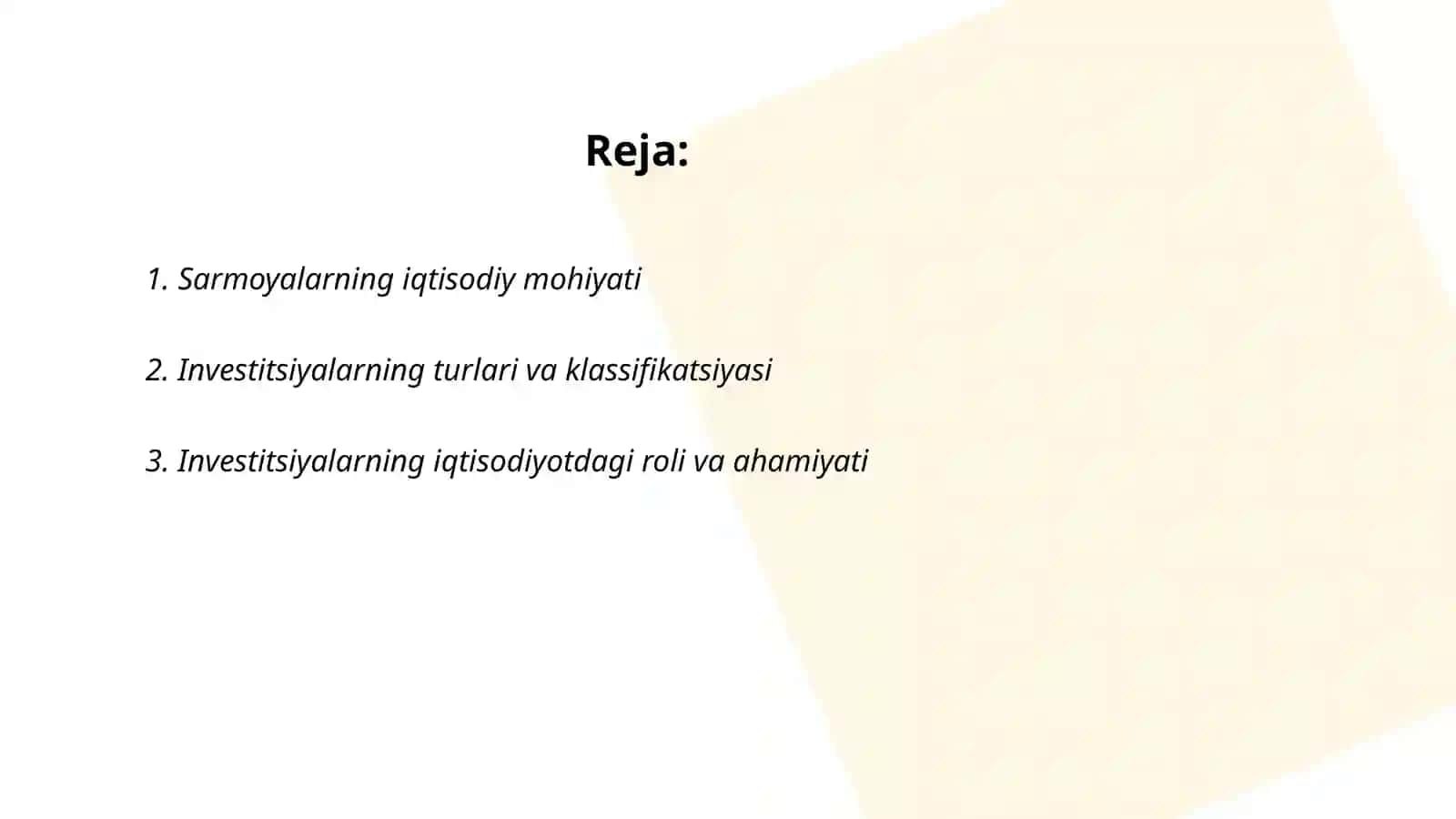 INVESTITSIYALARNING IQTISODIY MOHIYATI VA RESPUBLIKA IQTISODIYOTIDAGI O'RNI 2