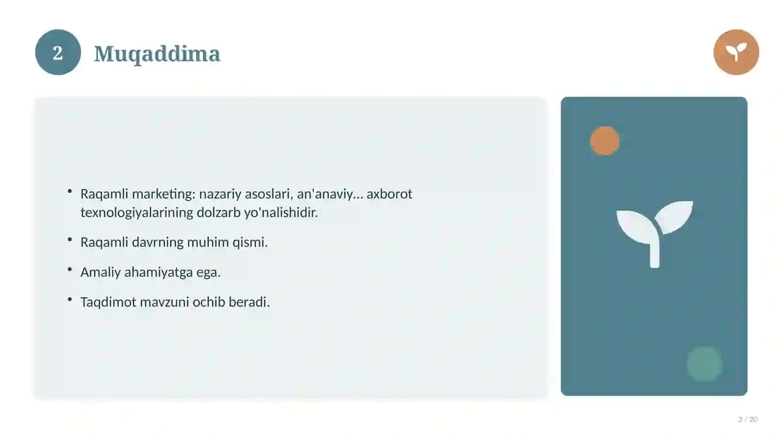 Raqamli marketing: nazariy asoslari, an'anaviy yondashuvda (Mustaqil ta'lim topshirig'i) 2